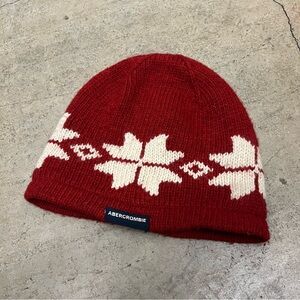 Abercrombie Red and white Knit Hat Y2K
